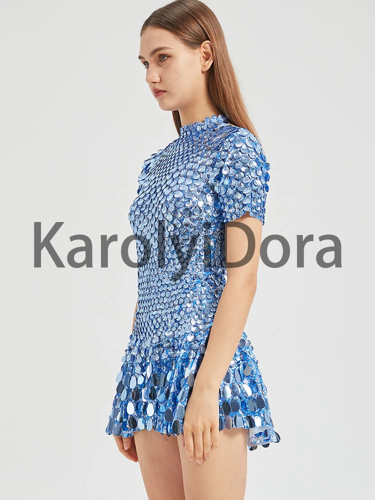 Mini Dress Lentejuelas Azul Lago