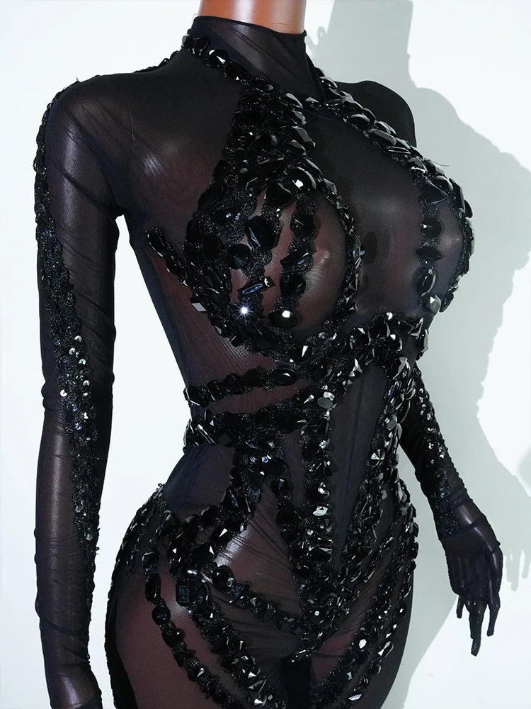 Jumpsuit Malla Cristales Negro