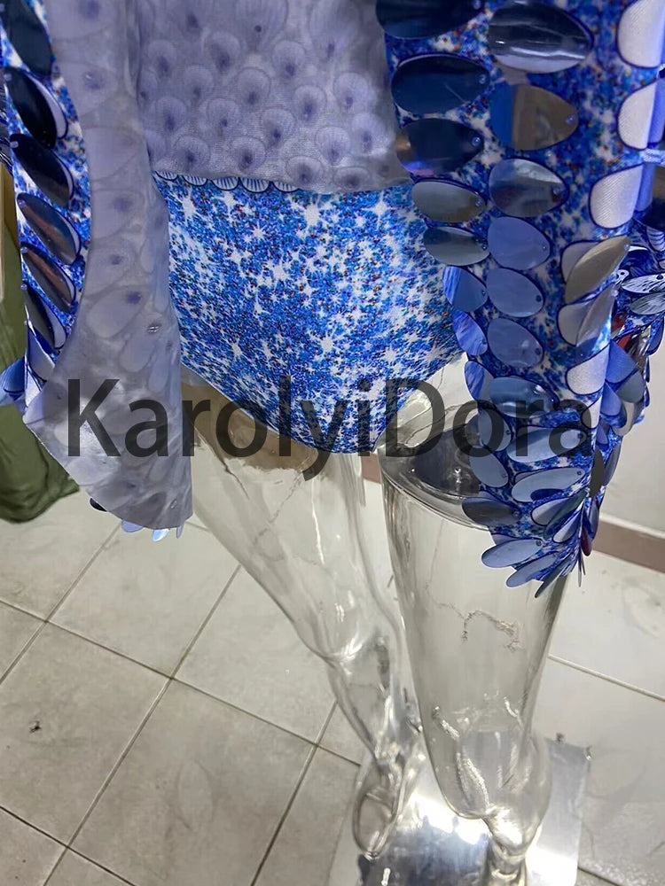 Mini Dress Lentejuelas Azul Lago