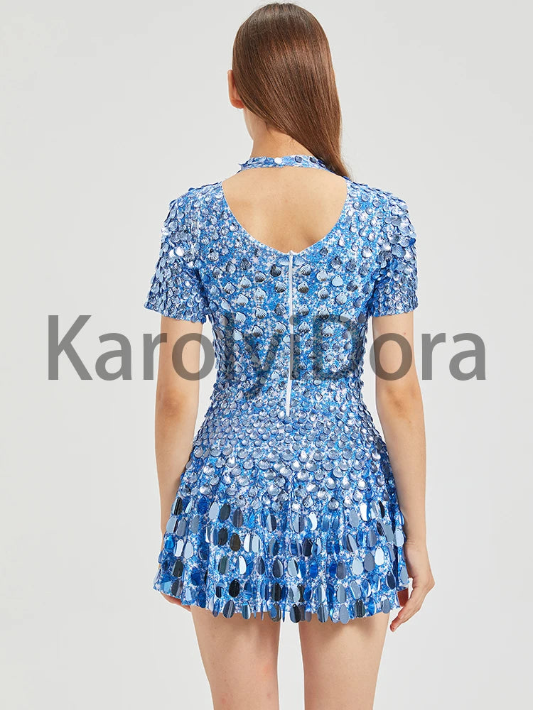 Mini Dress Lentejuelas Azul Lago