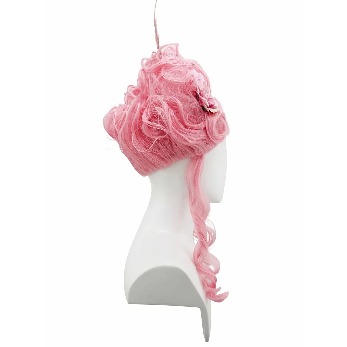 Peluca Rosa Esponjosa Plumas Flores