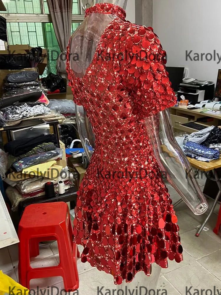 Mini Dress Lentejuelas Azul Lago