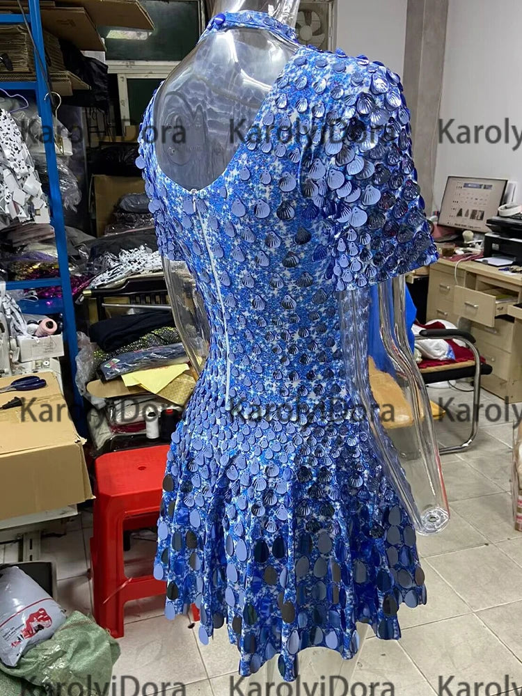 Mini Dress Lentejuelas Azul Lago