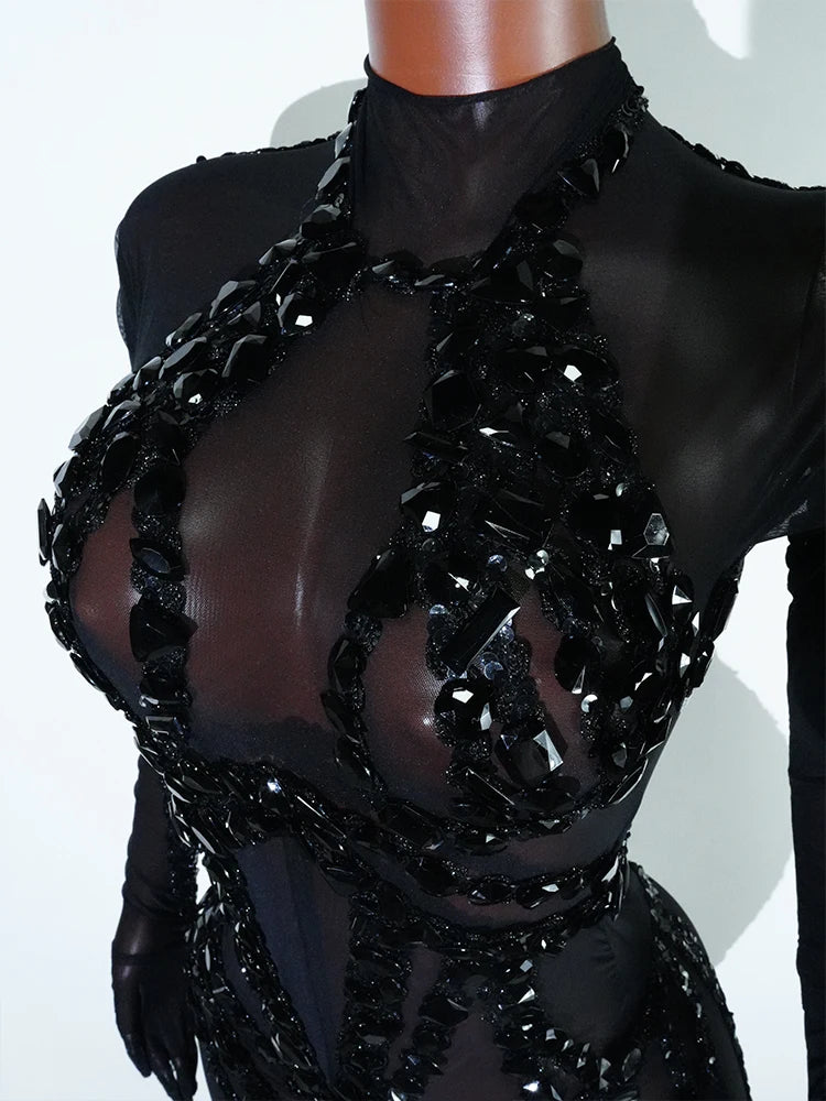 Jumpsuit Malla Cristales Negro