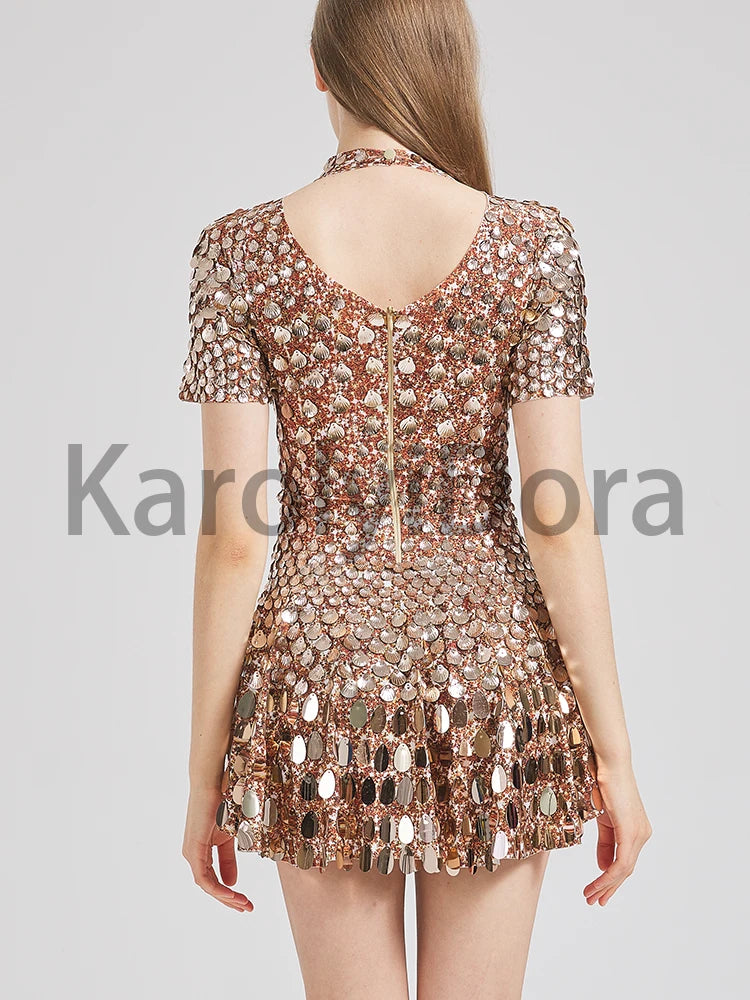 Mini Dress Lentejuelas Azul Lago