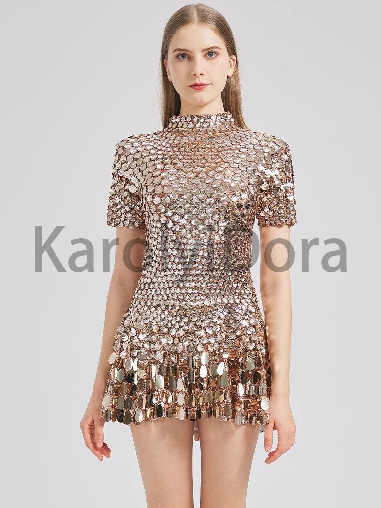 Mini Dress Lentejuelas Azul Lago