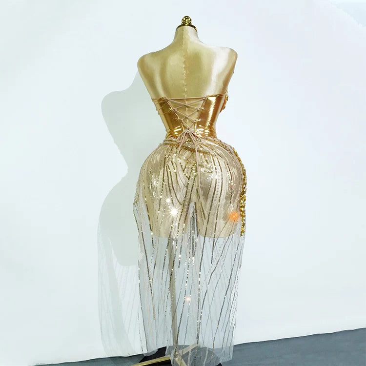 Set Dorado Cristales Top y Falda