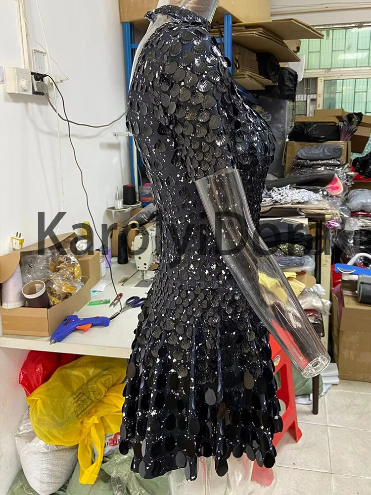 Mini Dress Lentejuelas Azul Lago