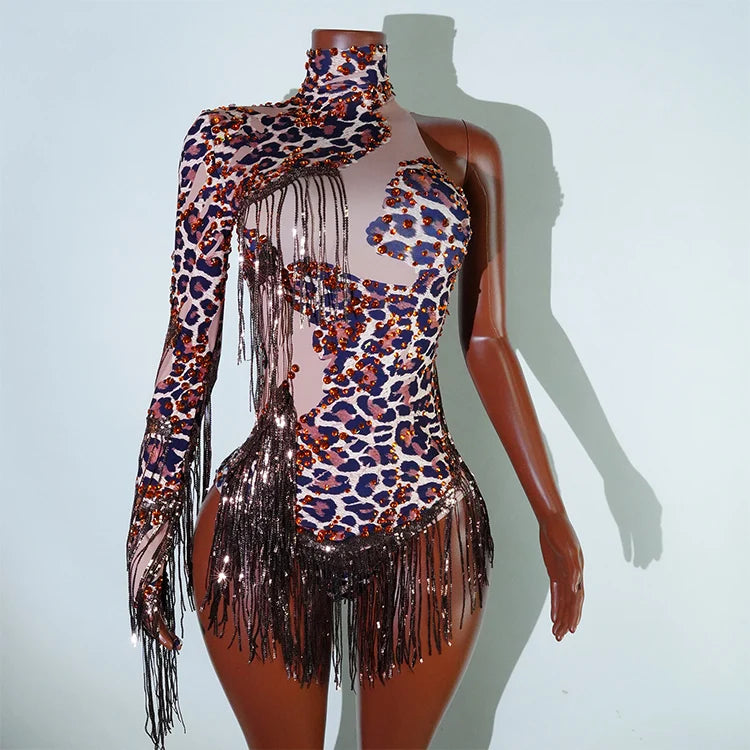 Bodysuit Leopardo Lentejuelas Flecos