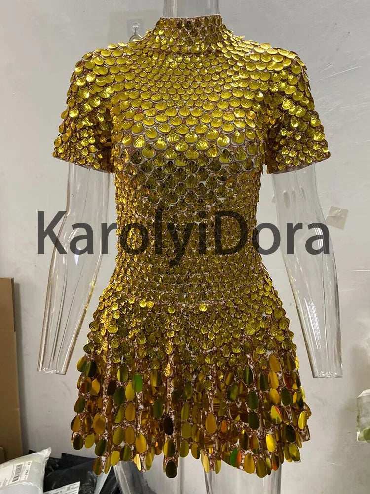 Mini Dress Lentejuelas Azul Lago