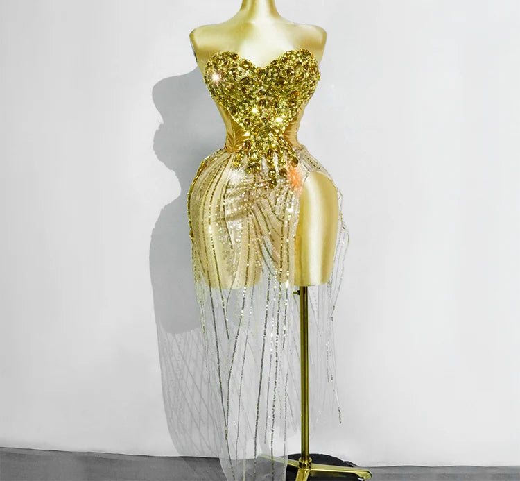 Set Dorado Cristales Top y Falda