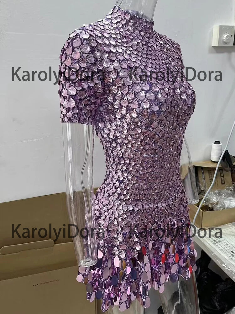 Mini Dress Lentejuelas Azul Lago