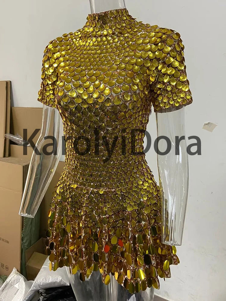 Mini Dress Lentejuelas Azul Lago