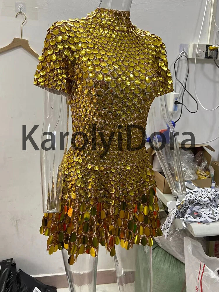 Mini Dress Lentejuelas Azul Lago