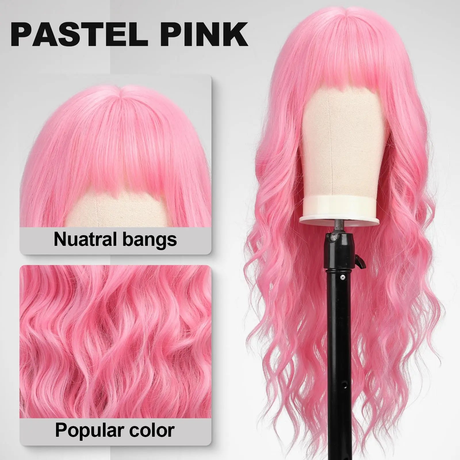 Peluca Rosa Ondas Larga 26 Pulgadas