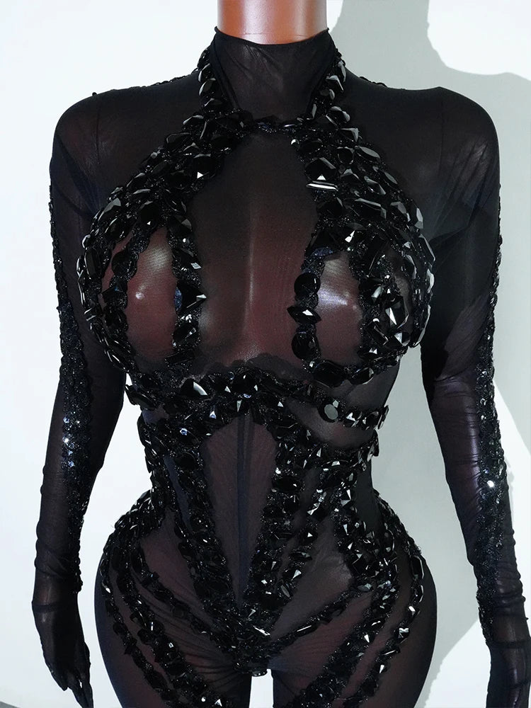 Jumpsuit Malla Cristales Negro