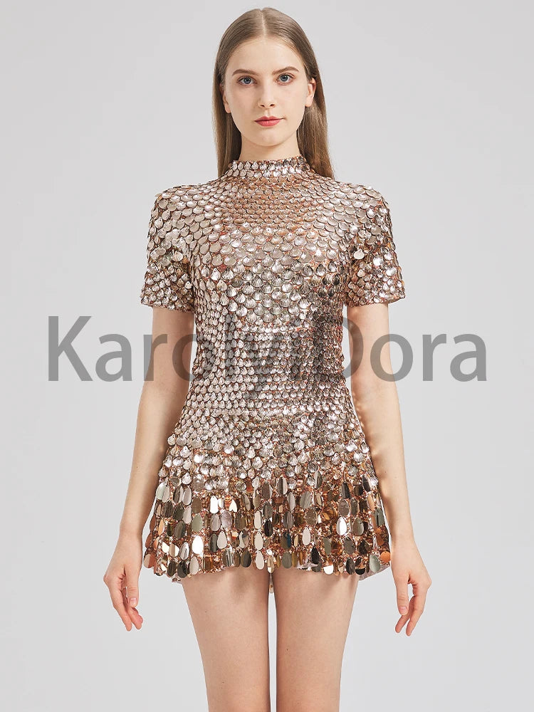 Mini Dress Lentejuelas Azul Lago