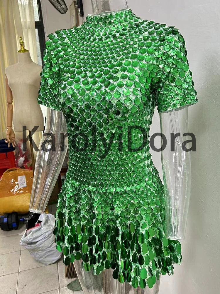 Mini Dress Lentejuelas Azul Lago