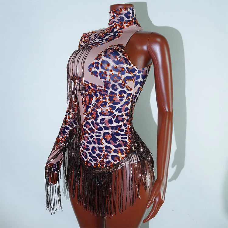 Bodysuit Leopardo Lentejuelas Flecos