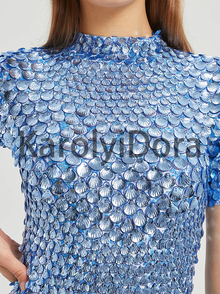 Mini Dress Lentejuelas Azul Lago