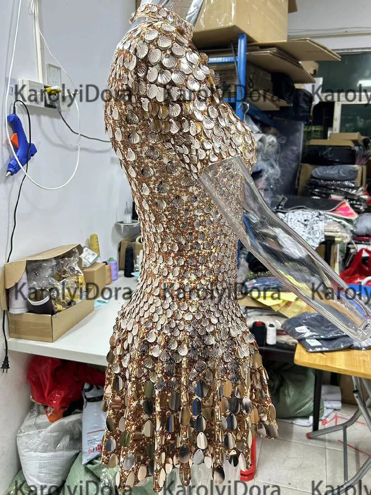 Mini Dress Lentejuelas Azul Lago