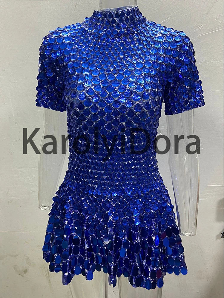 Mini Dress Lentejuelas Azul Lago