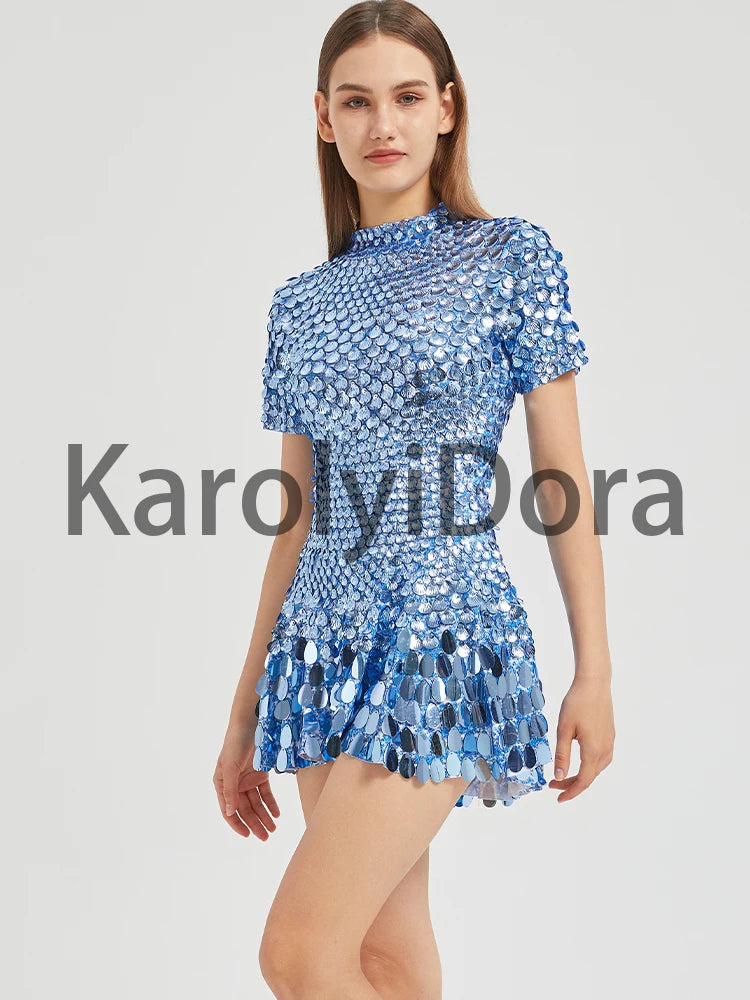 Mini Dress Lentejuelas Azul Lago