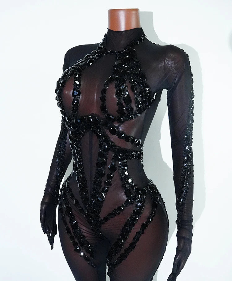 Jumpsuit Malla Cristales Negro