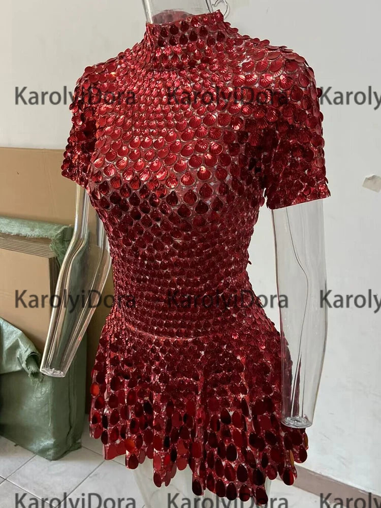 Mini Dress Lentejuelas Azul Lago