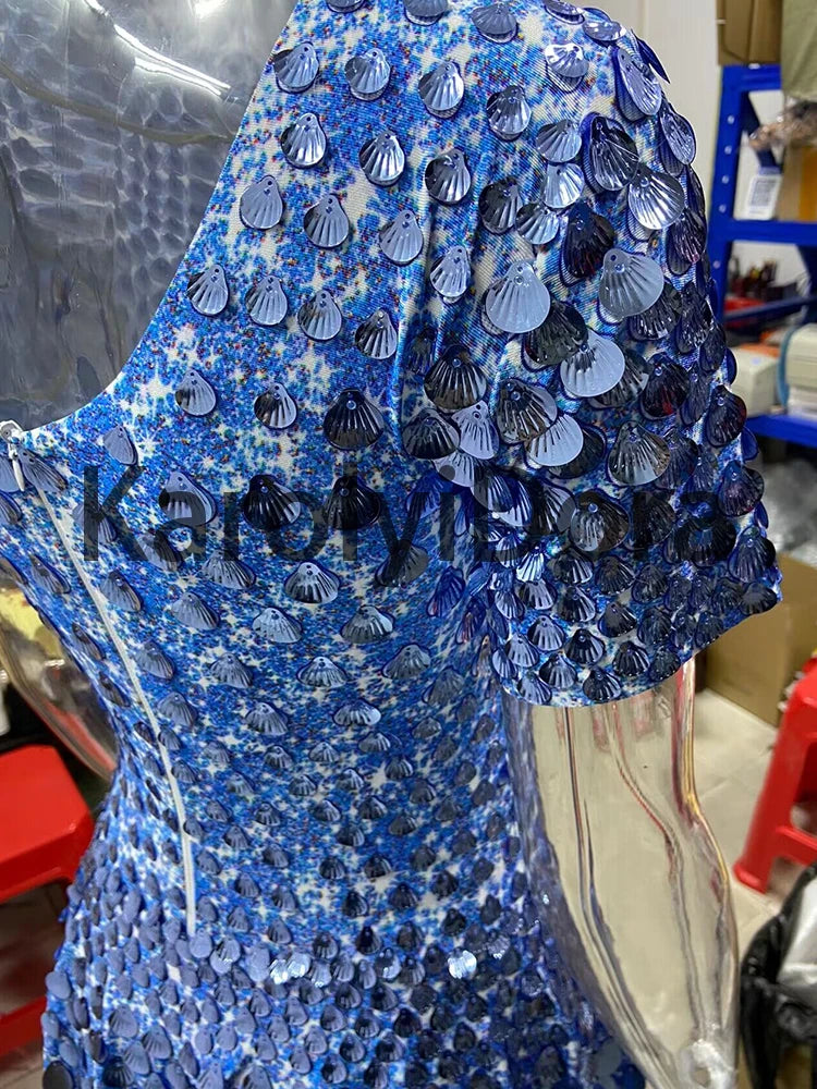 Mini Dress Lentejuelas Azul Lago